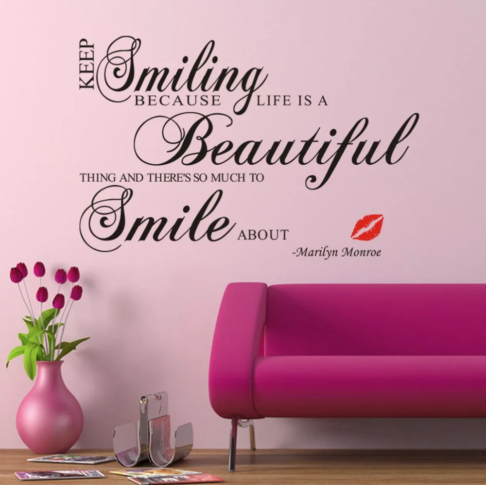 Keep Smiling Because Life Is Beautiful Thing There Is So Much Do Lip Wall Decor Quotes Stickers Wall Decals Quotes Vinyl Decal in Wall Stickers from Home