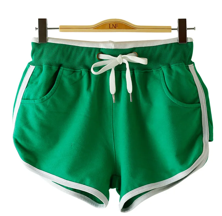[Распродажа] плюс размер шорты для бега для женщины сплошной цвет беговые колготки фитнес Короткие Drawstring женские спортивные шорты для йоги спорт - Цвет: Зеленый