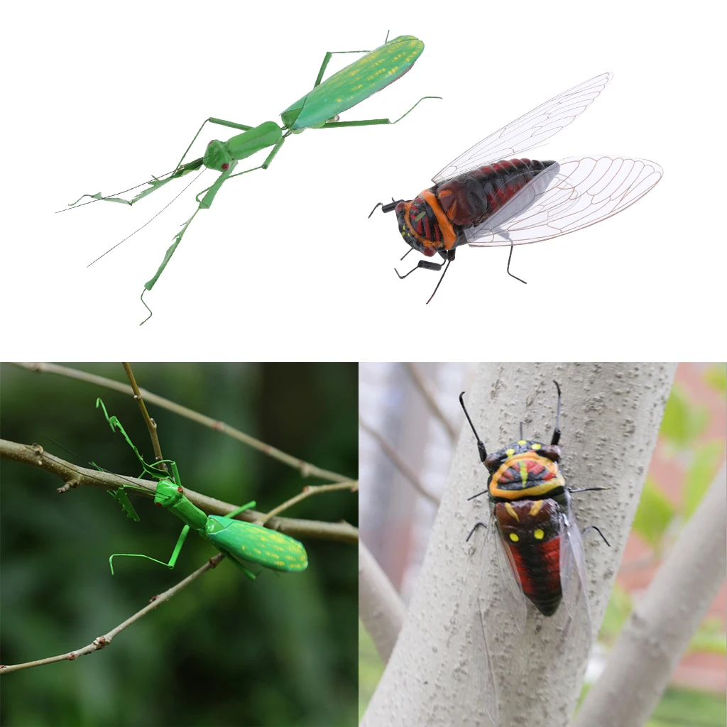2pcs Lifelike Cicada Insect Figurines Garden Sculpture Home/Desktop/Tree Ornament