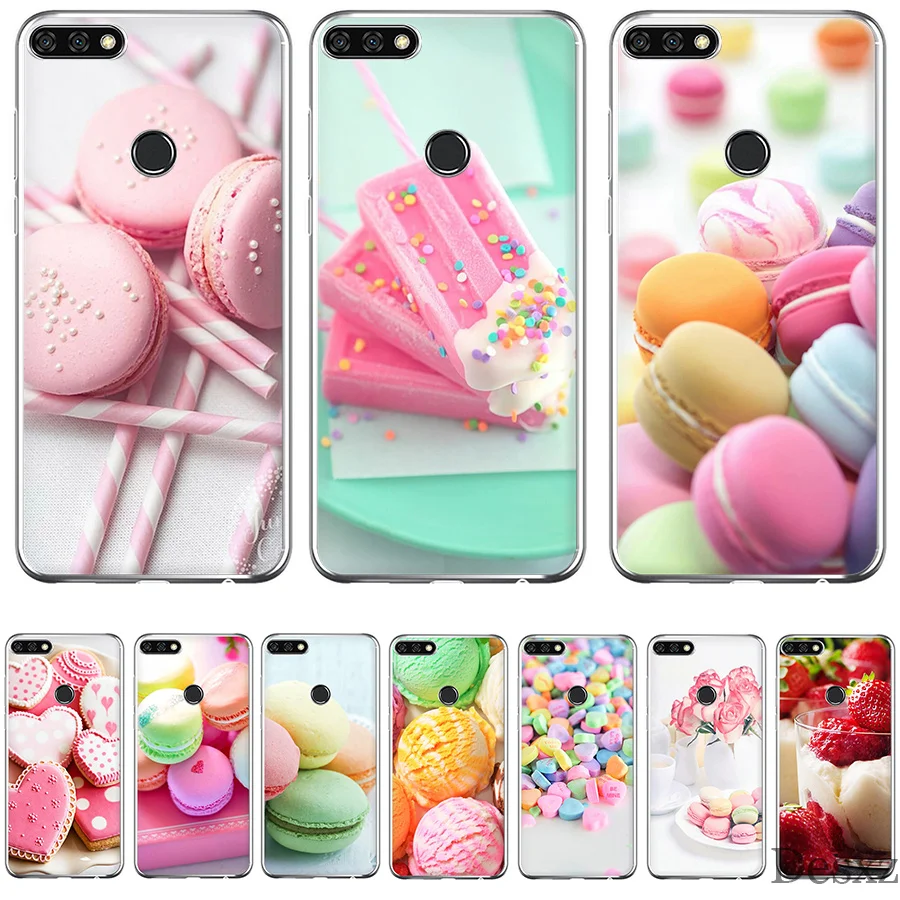 

Soft Tpu Phone Case PINK Heart Dessert Ice Cream Macarons Cake Cover For Huawei Honor Honor 6A 7A 7X 7C 8X 8 9 10 Lite Shell