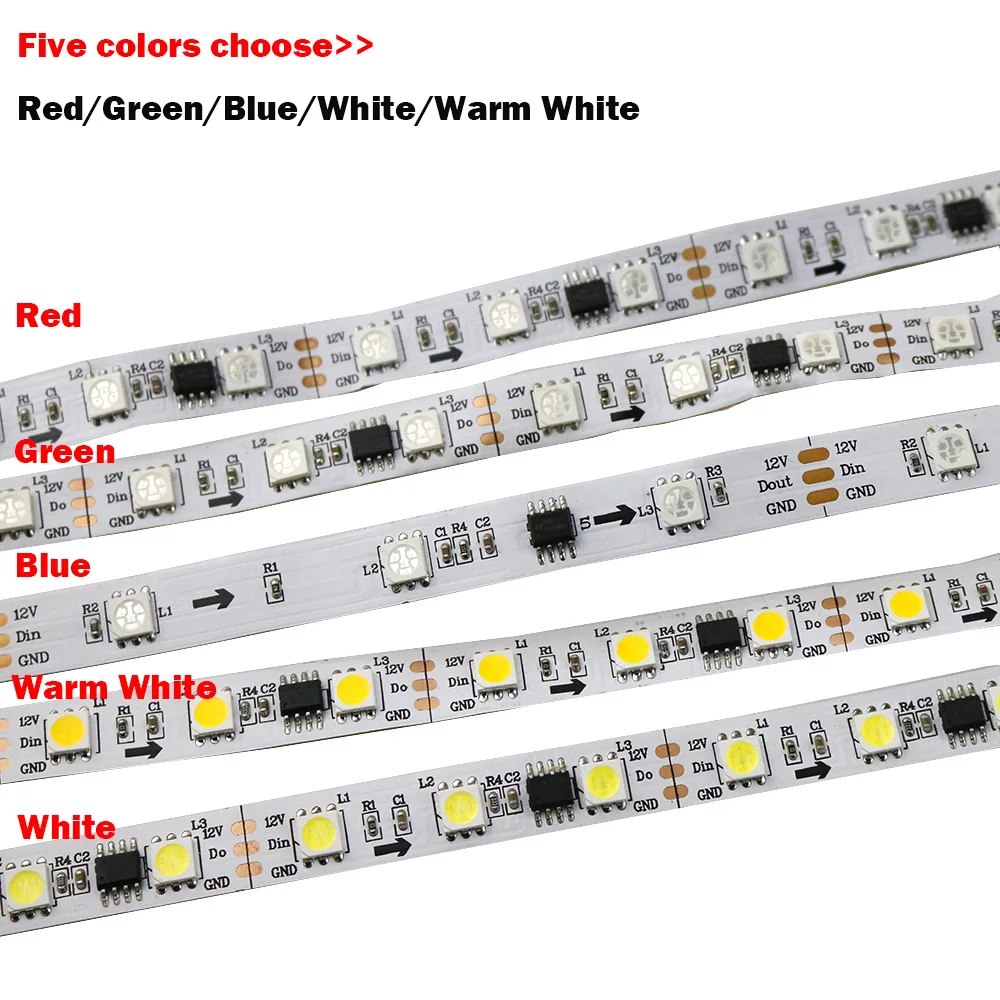 WS2811 Светодиодные ленты 5050 DC12V белый теплый белый синий зеленый красного цвета Светодиодные ленты 60 светодиодный/30 светодиодный/m пикселей