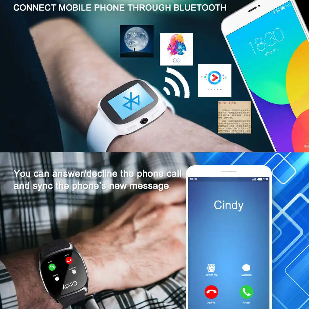 T8 Bluetooth Смарт часы с Камера Facebook Whatsapp Поддержка сим карты Tf вызова умные для