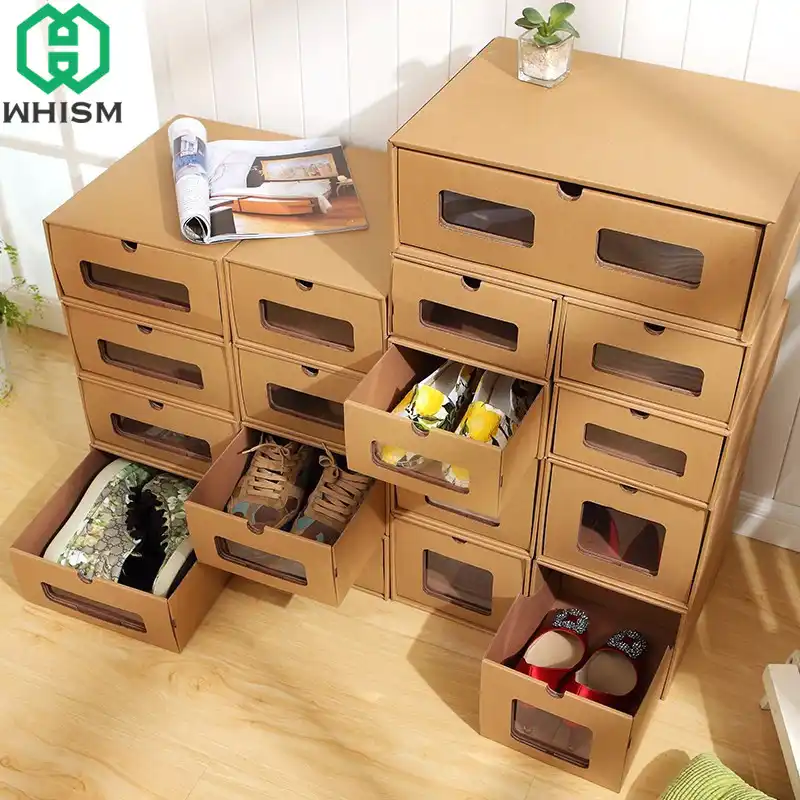 Whism Shoe Storage Box Rack Diy Kraft Paper Shoes Organizer Drawer