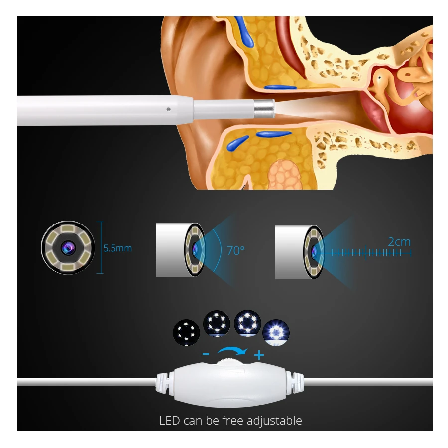 Skup HD 720P WIFI wizualne czyszczenie uszu endoskop Mini kamera z 6 LED IP67 inspekcja otoskop kamera łopatka do uszu dla IOS android pc