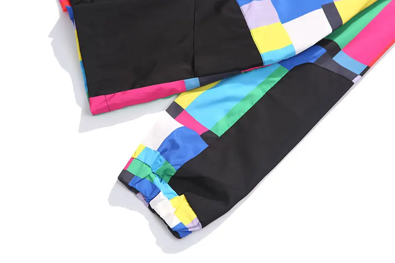 Multi Color Block Patchwork Hooded Zip Up Jacket 4