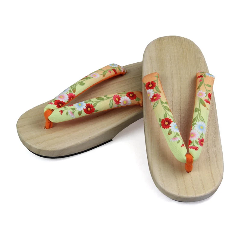 Женские Вьетнамки в японском стиле с цветочным рисунком сакуры; деревянная пауловния; шлепанцы для купания; сандалии на плоской подошве; традиционная обувь