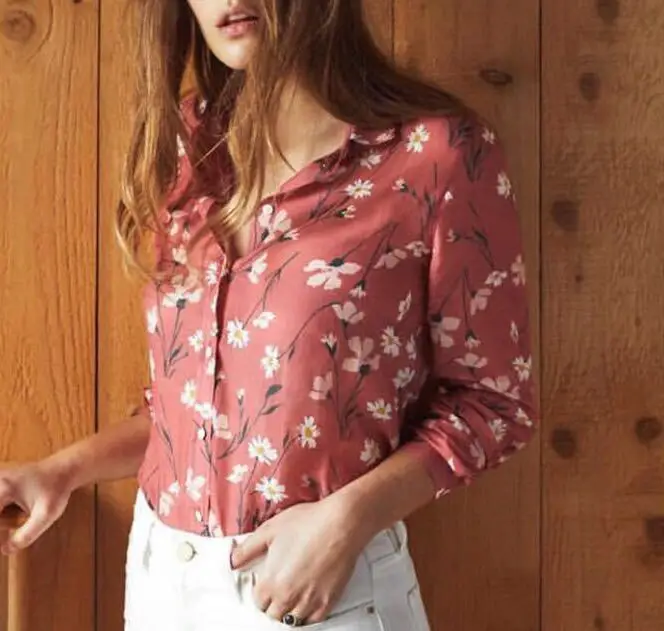 

Orange Powder Fresh Daisy Printing Long-sleeved Blouse