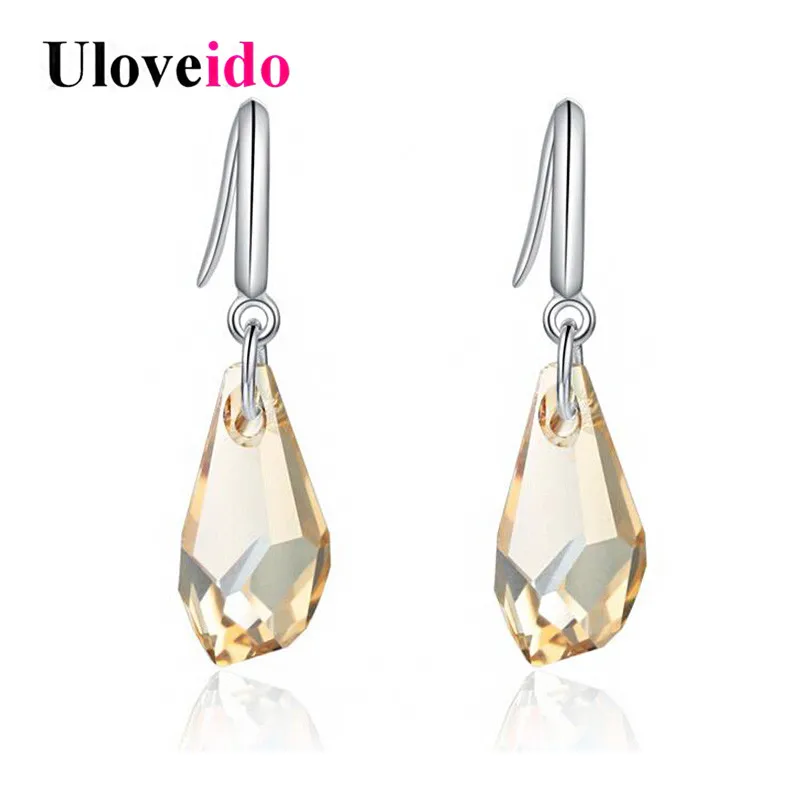 Uloveido, серьги для женщин, серебро 925, ювелирное изделие, цвет шампанского, желтые серьги с камнями, серьги с австрийским кристаллом, 5%, с коробкой, WE251