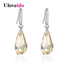 Uloveido, серьги для женщин, серебро 925, ювелирное изделие, цвет шампанского, желтые серьги с камнями, серьги с австрийским кристаллом, 5%, с коробкой, WE251