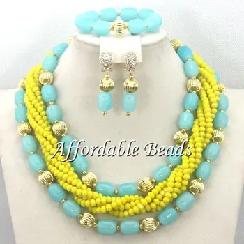 

Beautiful Nigerian Beaded Jewelry Splendid African Necklace Sets Handmade Design Free Shipping BN253
