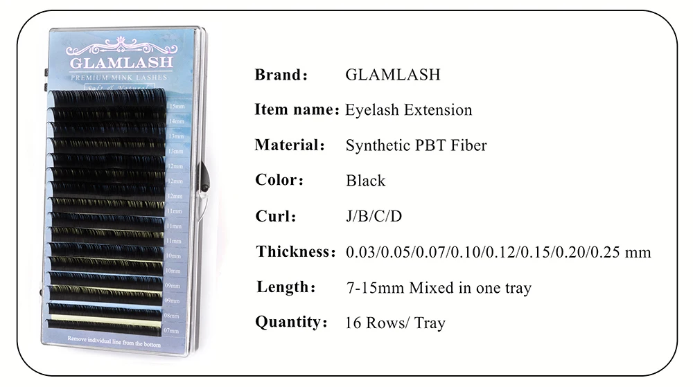 GLAMLASH Mix 7~ 15 мм 16 линий ручной работы корейские pbt ресницы для наращивания натуральные мягкие искусственные норковые ресницы для наращивания