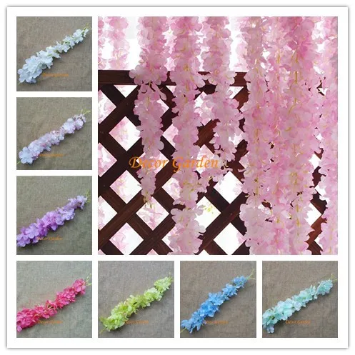 

11COLOR Artificial Cherry Sukura Wisteria Flower String Simulation Wedding Arch Square Rattan Wall Hanging Basket Extendable