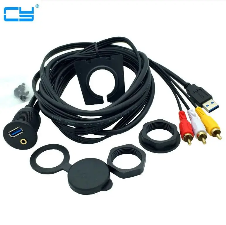 Car Dashboard Flush Mount USB 3.0 3.5mm Audio AUX to 3RCA Extension Lead Panel Cable Cord High Speed for Motorcycle Boat 1m 2m | Компьютеры