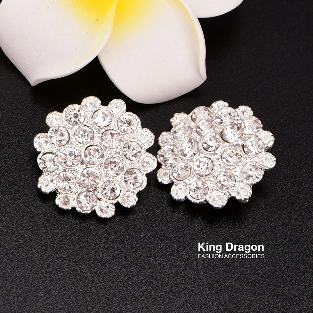 

Clear Rhinestone Buttons Decoration Button Shank Back 24MM 5PCS/lot Silver Color DIY Button KD108