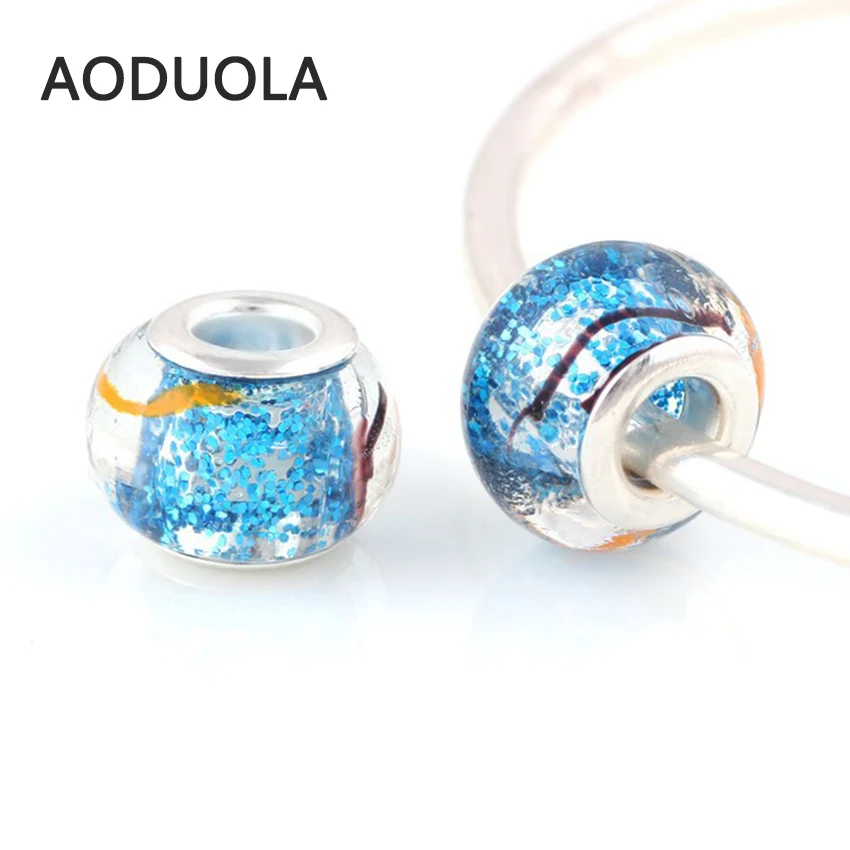 

10 Pcs a Lot Glass Seed Beads Blue Powder Inside Glass Spacer European Murano Czech Bead Fit For Pandora Charms Bracelet