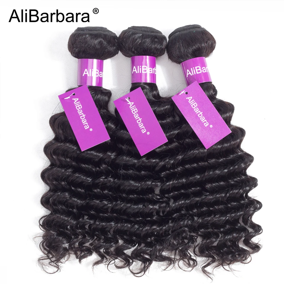 AliBarbara волос Бразильский глубокая волна волос 3 пучки человеческих волос натуральный черный двойной уток можно покрасить отбеливать