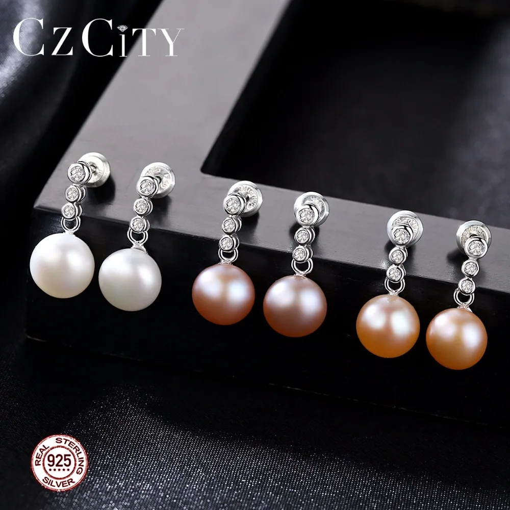 CZCITY, 925 серебряные жемчужные серьги-гвоздики для женщин, модные серьги-гвоздики с натуральным жемчугом, подарки на день рождения, вечерние, подарок для девушек, хорошее ювелирное изделие
