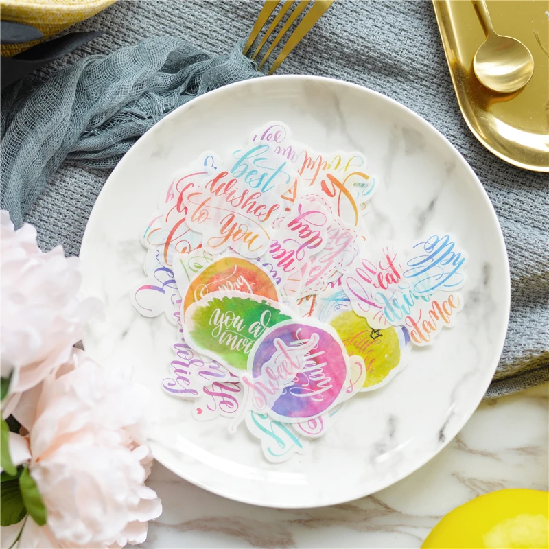 

Lovedoki Creative Water Color English Words Sticker Pack Notebook Decorative Stickers Planner Diy Accessories School Stationery