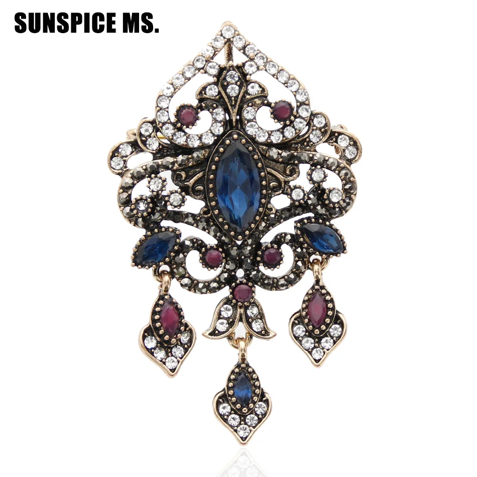 

Byzantine Style Women Resin Vintage Brooch Pins Antique Gold Color Turkish Creeping Pattern Ethnic Wedding Jewelry Indian Bijoux