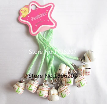

New 10 Pcs cartoon luck cat bell Cell Phone Strap Charms Keychains Key Ring DIY Jewelry Making Accessories Ty-150