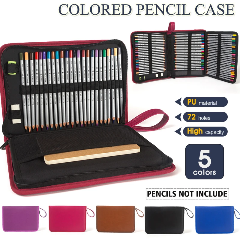 

72 Holder 3 Layer Portable high quality PU Leather Colored Pencil Case Large Capacity Pencil Bag For Art Supplies