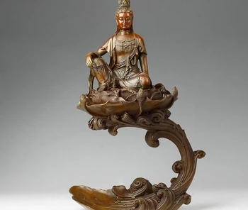 

Tibet Buddhsim Red Copper Lotus seat Free GuanYin Kwan-yin Bodhisattva Statue