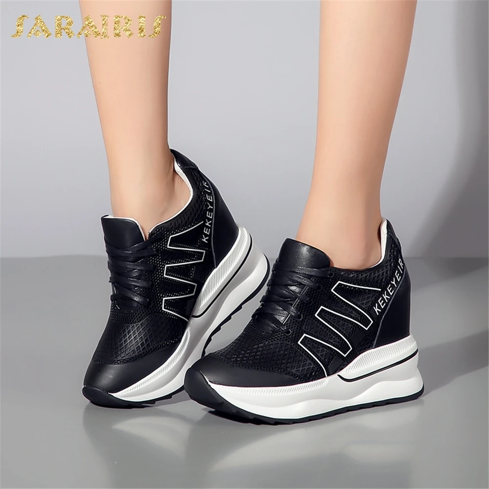 

SARAIRIS 2018 Cow Leather Large Size 32-40 High Heels Sneaker Shoes Woman Lace Up Wholesale Vulcanize Woman Shoes Female