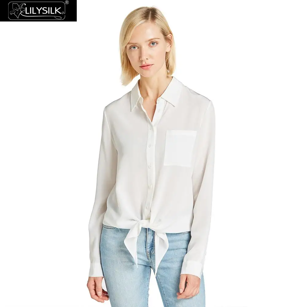 LILYSILK Shirt Blouse Women 18MM Tie Front Basic Ladies