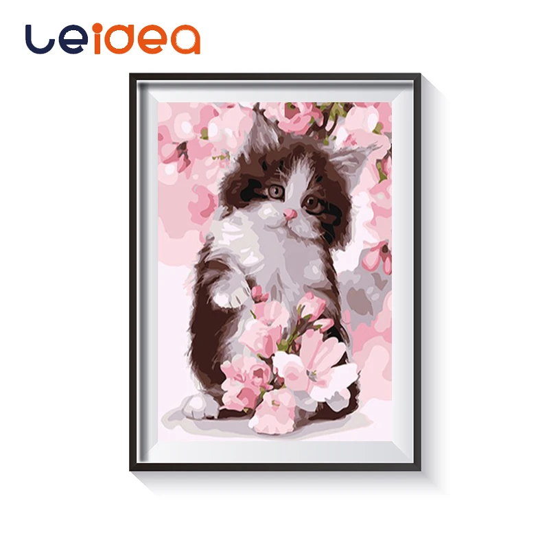 

Pink Picture Painting & Calligraphy Of Loely Animals Cat DIY Painting By Numbers Coloring By Numbers For Home Decor