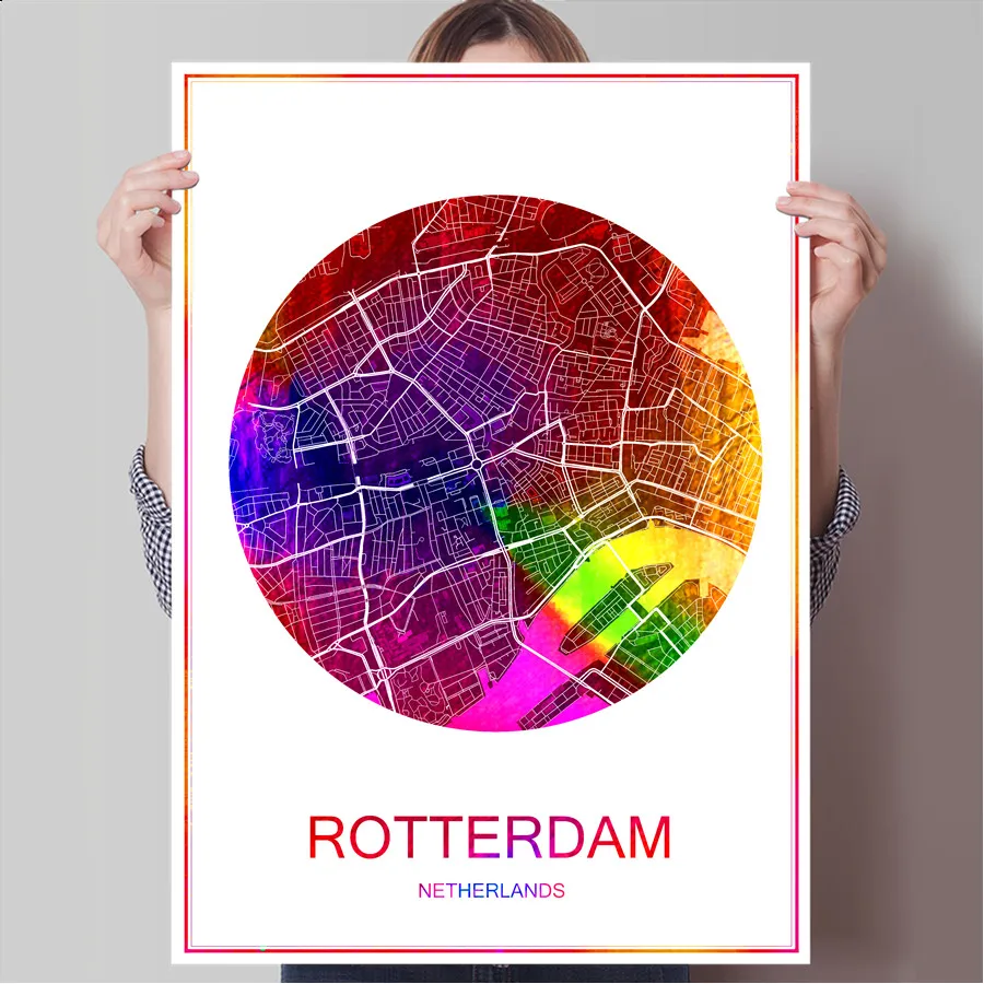 

World Famous City Map ROTTERDAM Netherlands Print Poster Print on Paper or Canvas Wall Sticker Bar Cafe Living Room Home Decor