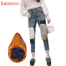 Женские зимние джинсы, брюки размера плюс 25-33, женские плотные теплые вельветовые джинсы длиной до щиколотки, женские теплые штаны W645