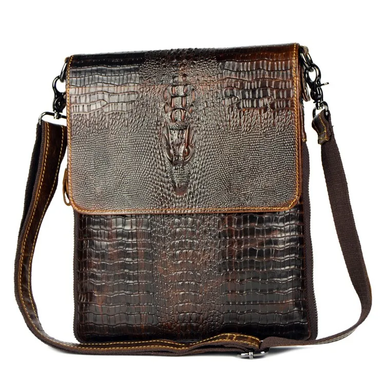 Из натуральной кожи Курьерские сумки для Для мужчин аллигатора Ретро мода путешествия Для мужчин сумки через плечо сумка через мужской