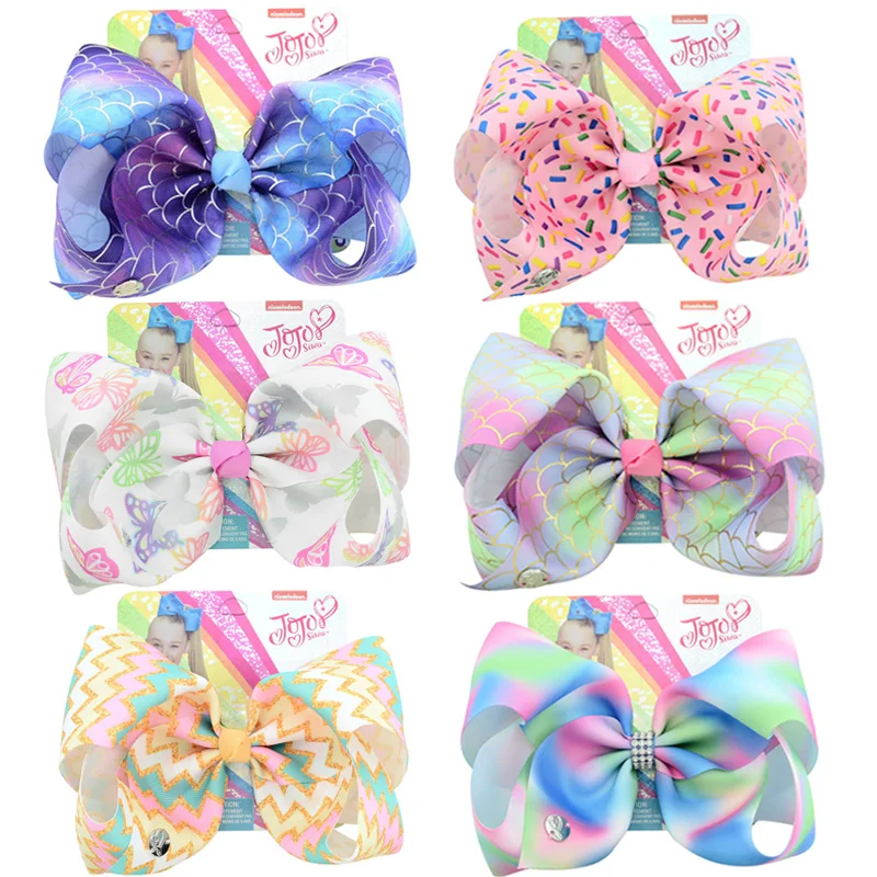 

New 1PC Mermaid Scales Rainbow Butterfly Donut Print Hair Bows with Clips for Kids Girl Boutique Bohe Hairpins Hair Accessories