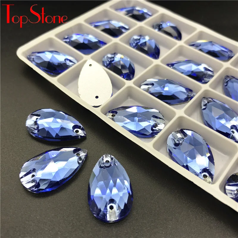 

Pear Drop Sew on Rhinestones Glass Crystal Lt Sapphire Color All Sizes Teardrop Sew On Stone For DIY Decoreation Accessory