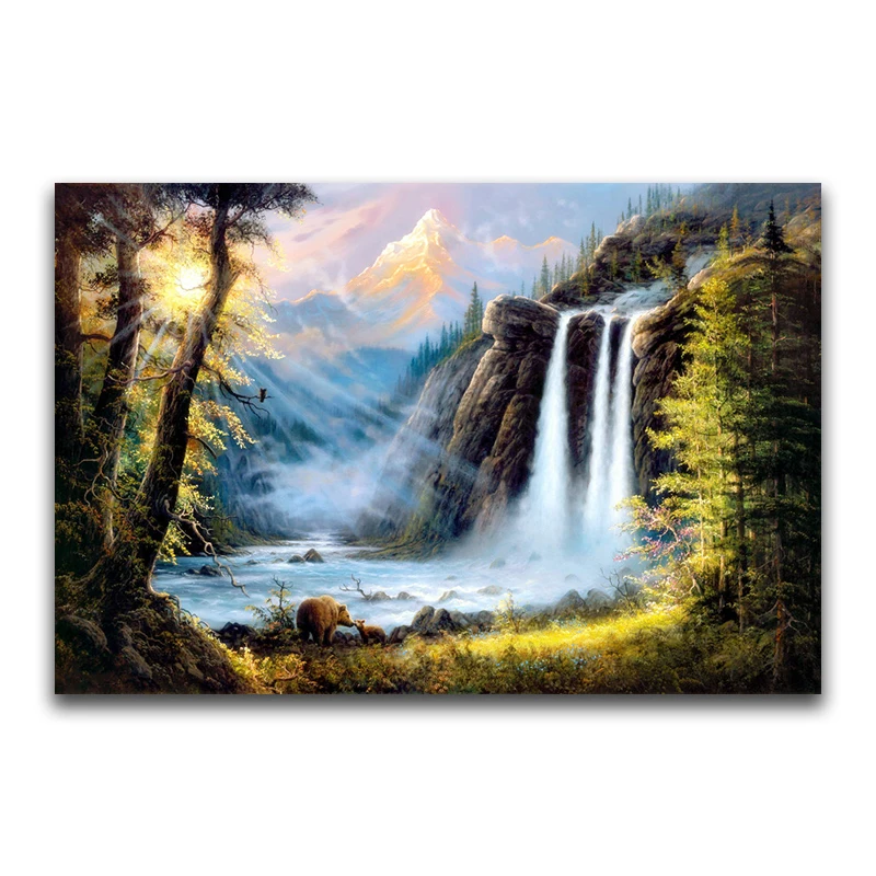 Full Square Diamond mosaic landscape Round Diamond painting waterfall 5D DIY Diamond embroidery Cross stitch Bear family