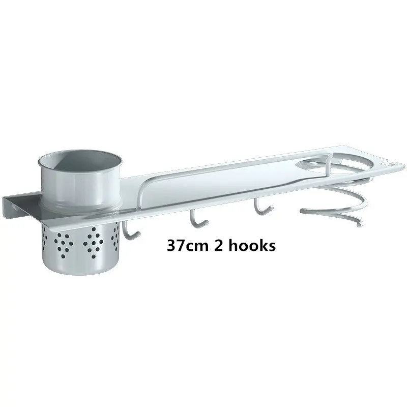 37cm 2 hooks Фен держатель полки в ванной 304 нержавеющая сталь настенный фен стойка с чашкой и крючками белый аксессуары для ванной комнаты - Цвет: 37cm 2 hooks