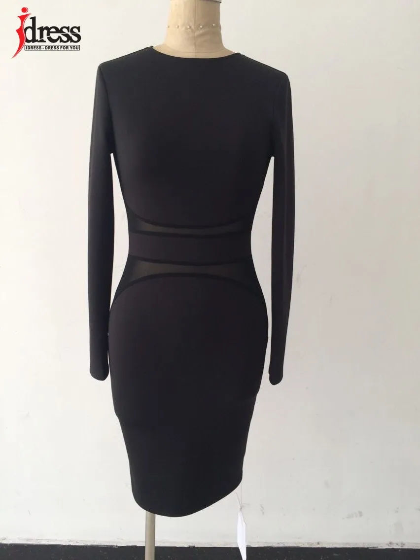 IDress 2016 Autumn Winter Women Fashion Black Mesh Patchwork Sexy Bodycon Dresses Long Sleeve Wholesale Drop Ship Vestidos (2)