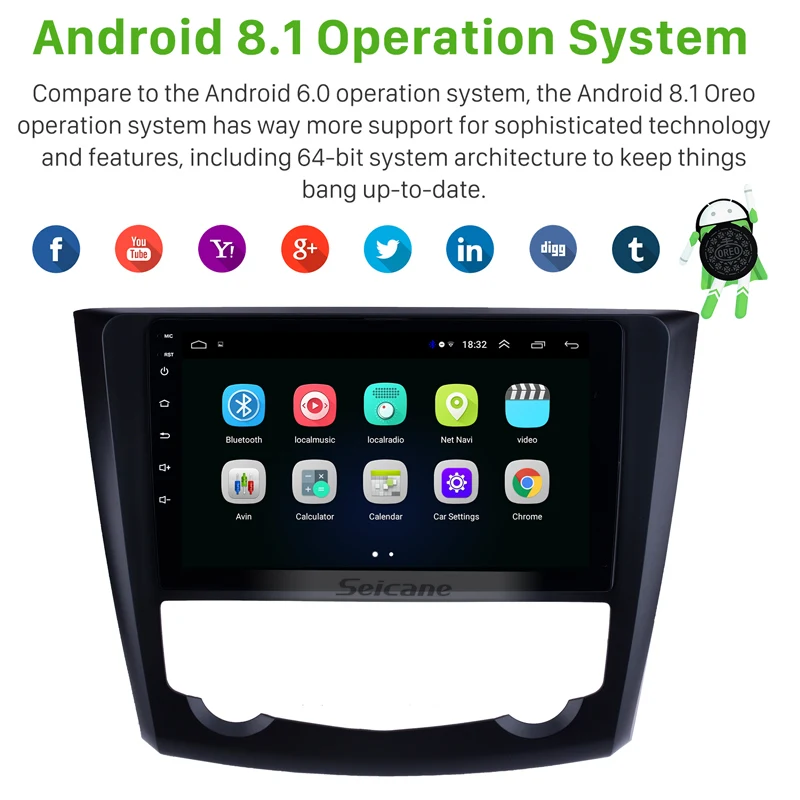 Seicane Android 8,1 " 2Din Автомагнитола для Renault Kadjar gps WIFI мультимедийный проигрыватель HD сенсорный экран головное устройство стерео