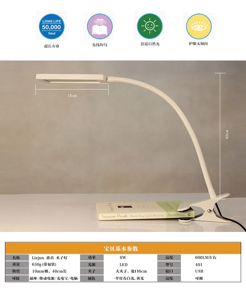 Светодиодный настольный светильник с зажимом для студентов, чтобы узнать, чтобы защитить сторону стола