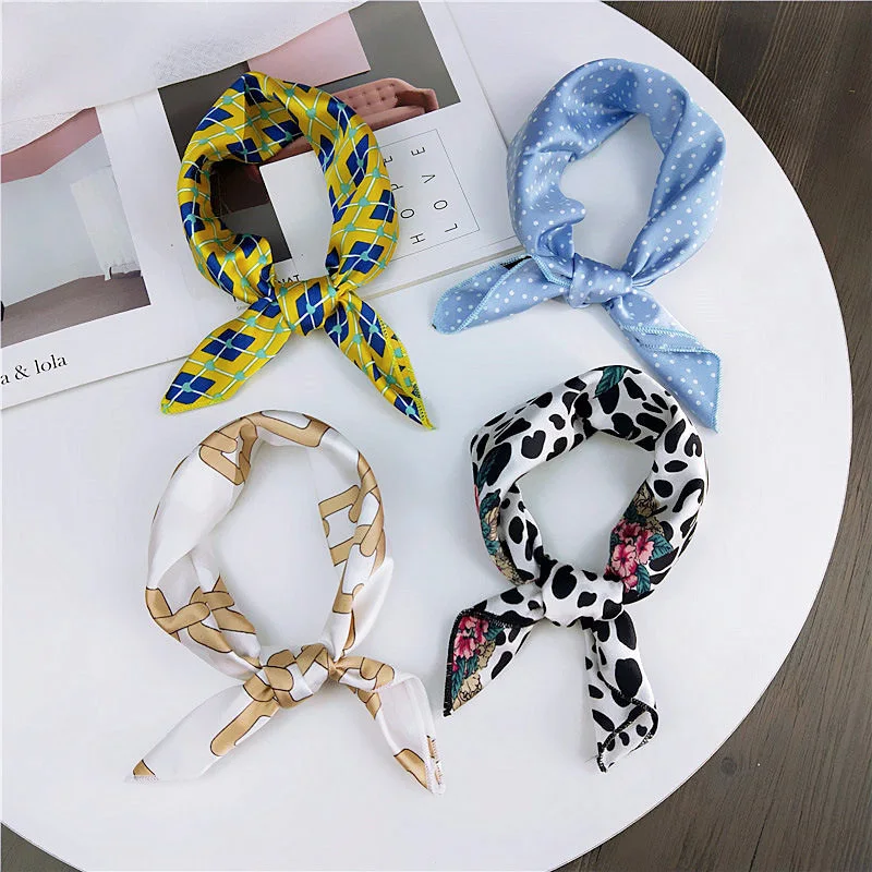 

SuperB&G Square Scarf Hair Tie Band For Business Party Women Elegant Small Square Scarf Ladies Retro Head Neck Silk Satin Scarf