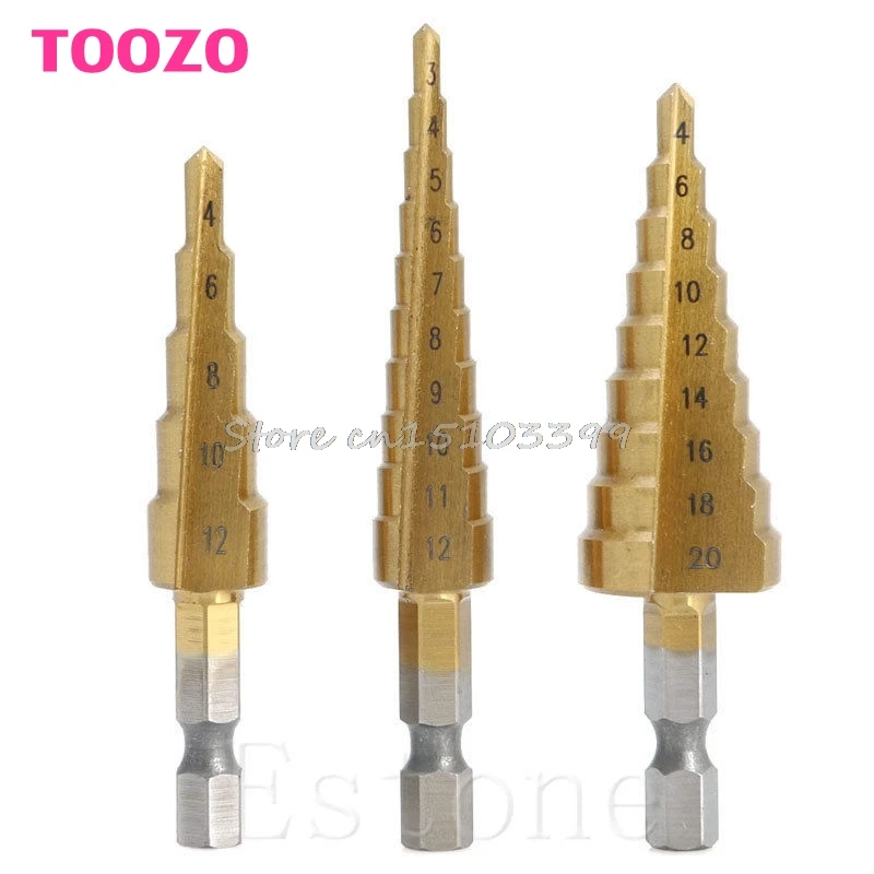 3Pcs HSS 4241 Steel Step Cone Titanium Coated Drill Bit Cut Tool Hole Cutter Set G08 Whosale&ampDropShip | Инструменты