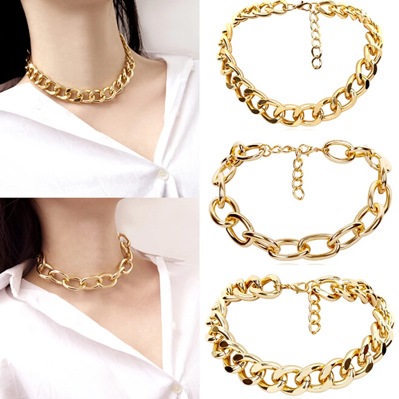 Women Girls Retro Punk Metal Link Chain Necklace Exaggerated Punk Geometric Choker Collar Club Party Necklace Gifts