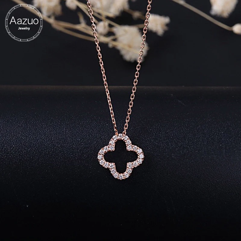 

Aazuo Real Diamonds 100% 18K Rose Gold Flower Pendent Necklace gifted for Women Wedding Link Chain Au750