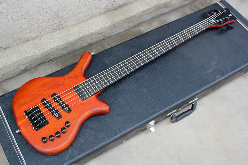 Factory Custom 5 strings orange neck thru body Electric Bass Guitar