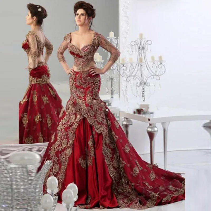 Saudi Arabia Evening Dresses Mermaid Appliques Elegant Evening Dress Long Sleeves Sheer Neck Beaded Formal Party Gowns 2016179