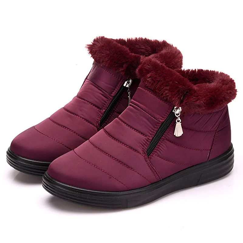 Зимние ботинки; Женская водонепроницаемая теплая обувь из хлопка и плюша; Женские однотонные зимние ботинки на плоской платформе с молнией; zapatos mujer