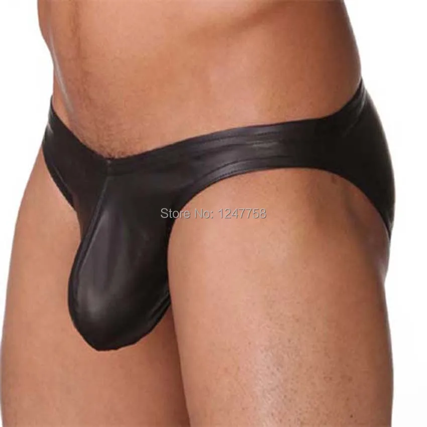 

Men's Plus Size Leather Like Bulge Pouch Briefs Underwear Sexy Guys Trunks