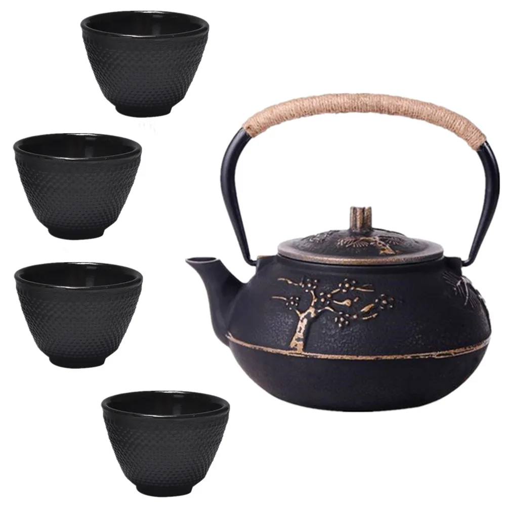 Cast Iron Teapot Cup Tea Set Kettle Caneca With Filter Kung Fu Pot Copo Pine Bamboo Plum Drinkware 5pcs | Дом и сад