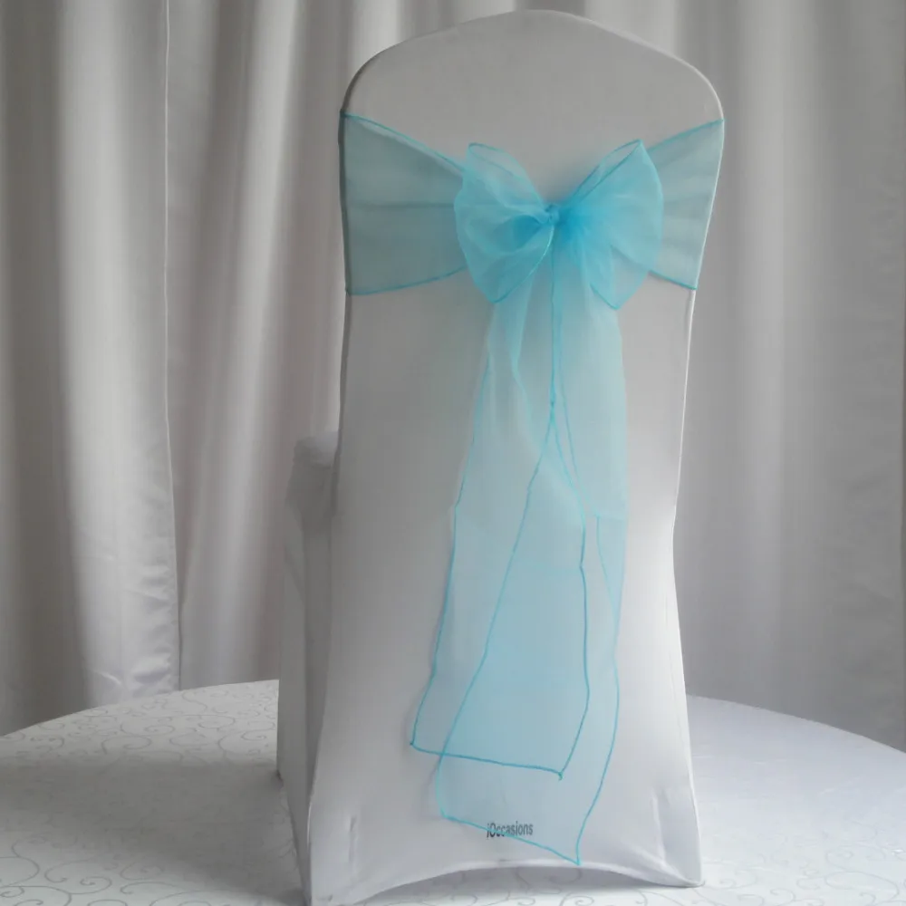 Free Shipping!50PCS NEW Turquoise Blue Organza Chair Sashes For