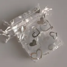 200 шт/партия белый серебряный цвет сердца органза сумки 15x20 см свадебный любимый подарок сумка Ювелирные изделия сумки